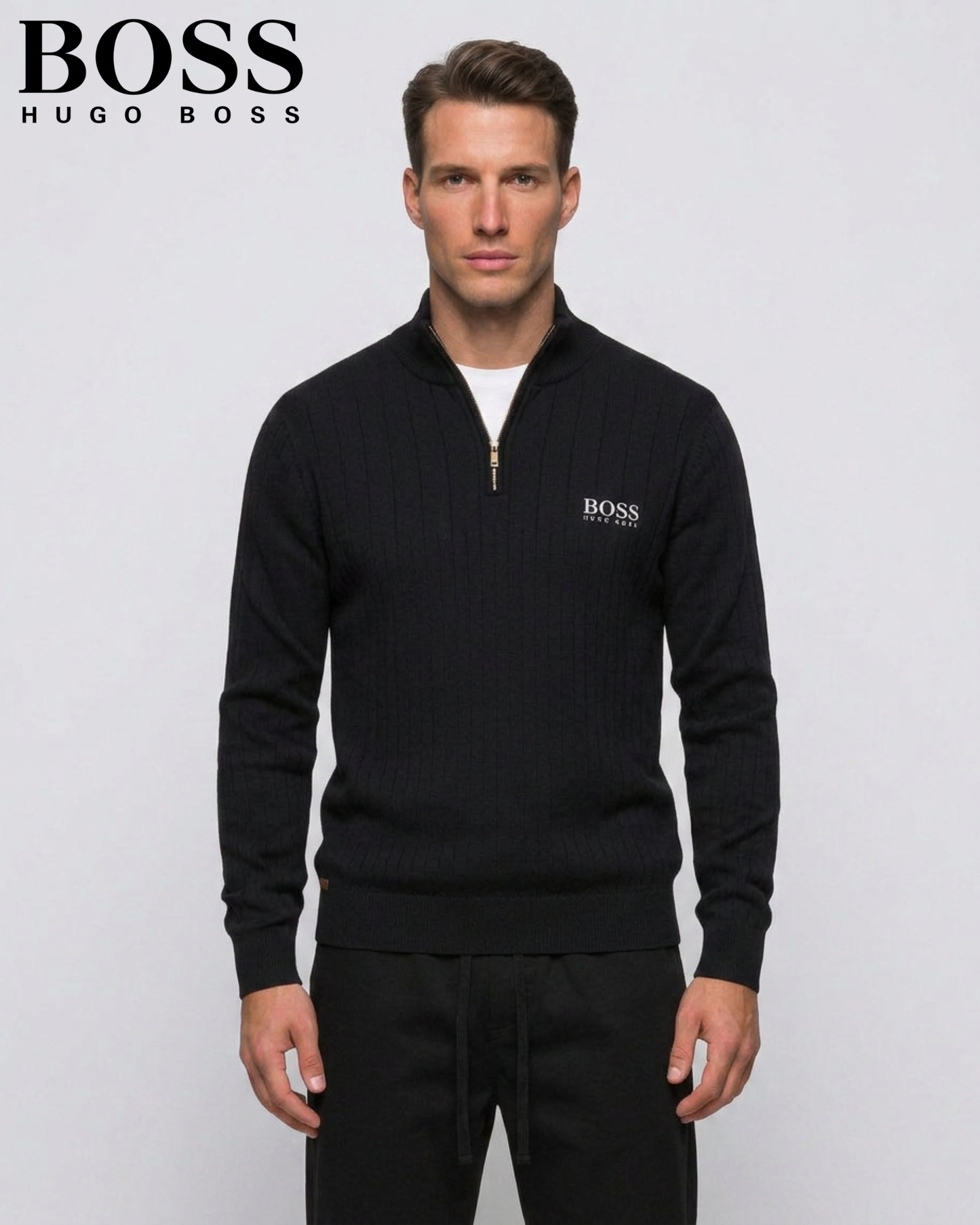 BOSS™ Vertical Ribbed Zip-Neck Sweater