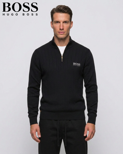 BOSS™ Vertical Ribbed Zip-Neck Sweater