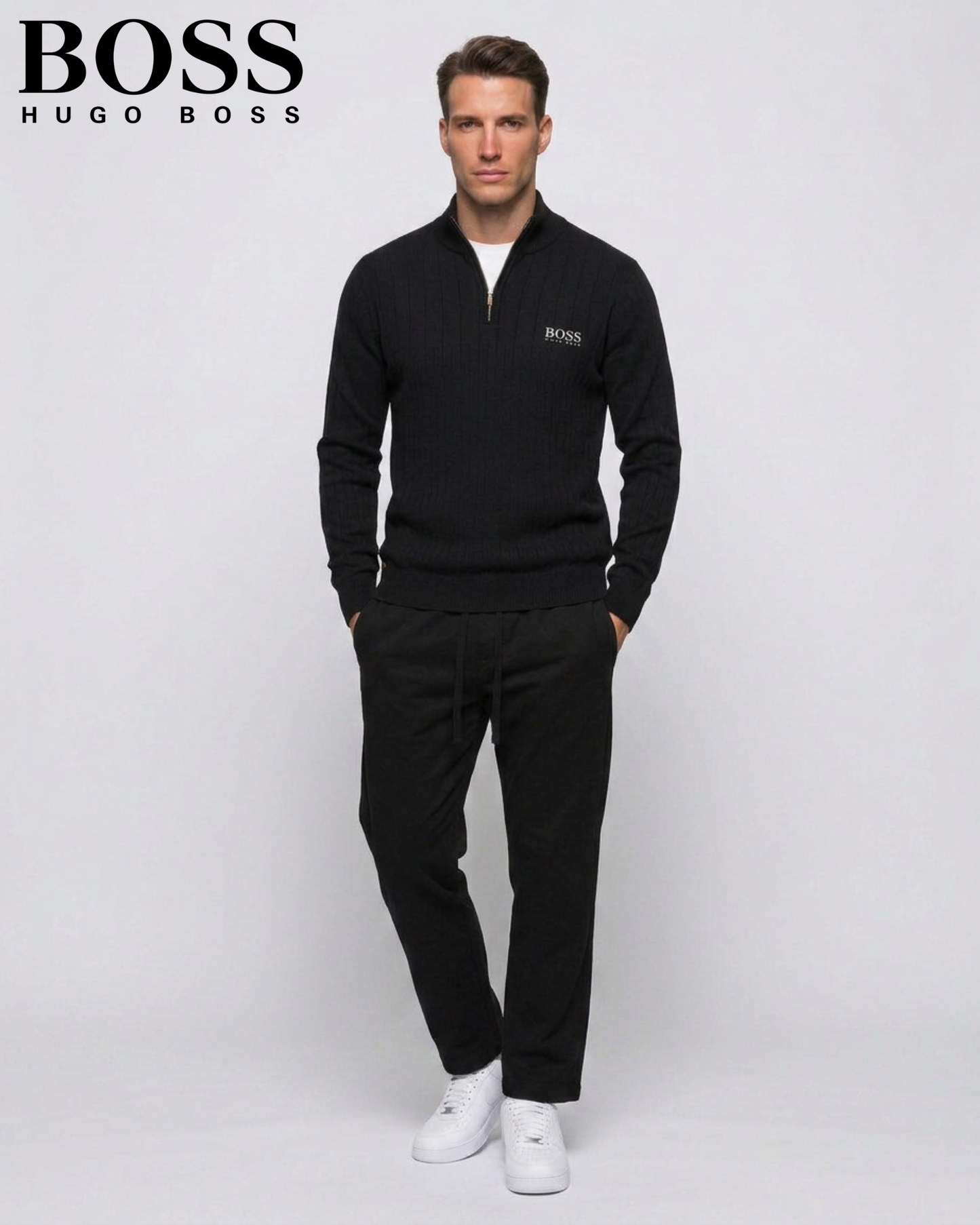 BOSS™ Vertical Ribbed Zip-Neck Sweater