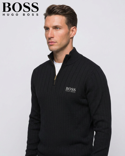 BOSS™ Vertical Ribbed Zip-Neck Sweater
