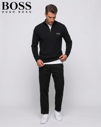 BOSS™ Vertical Ribbed Zip-Neck Sweater