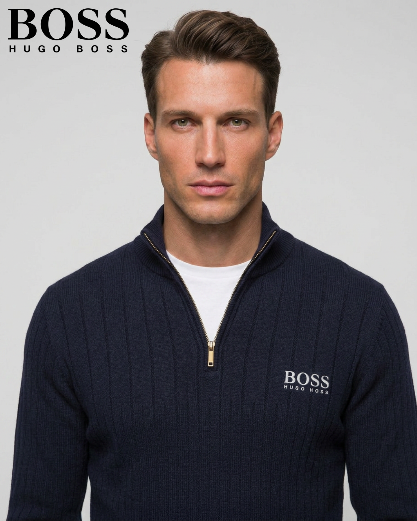 BOSS™ Vertical Ribbed Zip-Neck Sweater