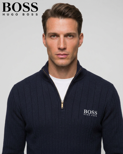 BOSS™ Vertical Ribbed Zip-Neck Sweater