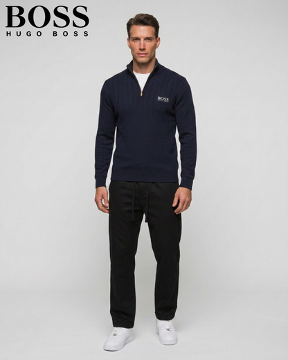 BOSS™ Vertical Ribbed Zip-Neck Sweater