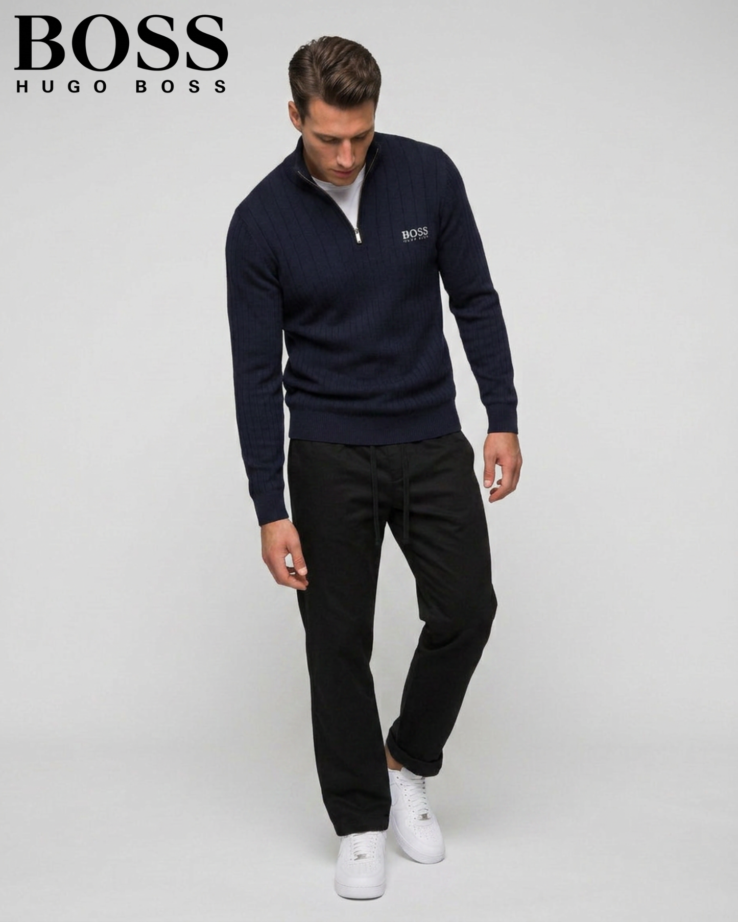 BOSS™ Vertical Ribbed Zip-Neck Sweater