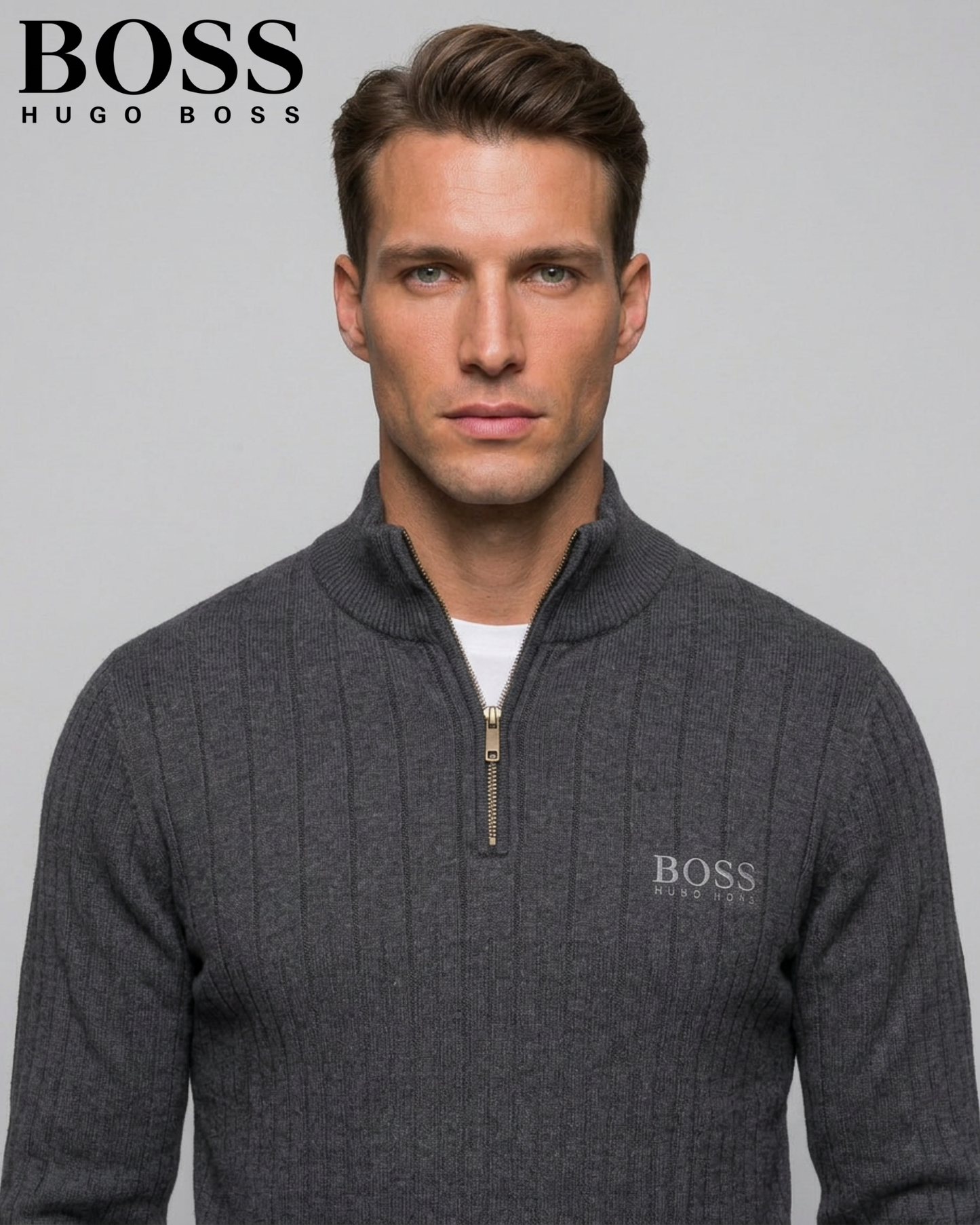 BOSS™ Vertical Ribbed Zip-Neck Sweater