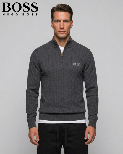 BOSS™ Vertical Ribbed Zip-Neck Sweater
