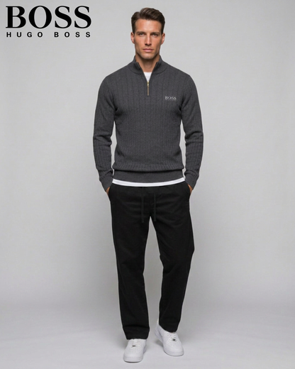 BOSS™ Vertical Ribbed Zip-Neck Sweater