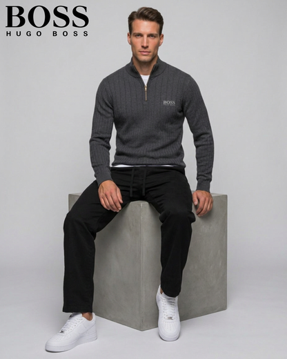 BOSS™ Vertical Ribbed Zip-Neck Sweater