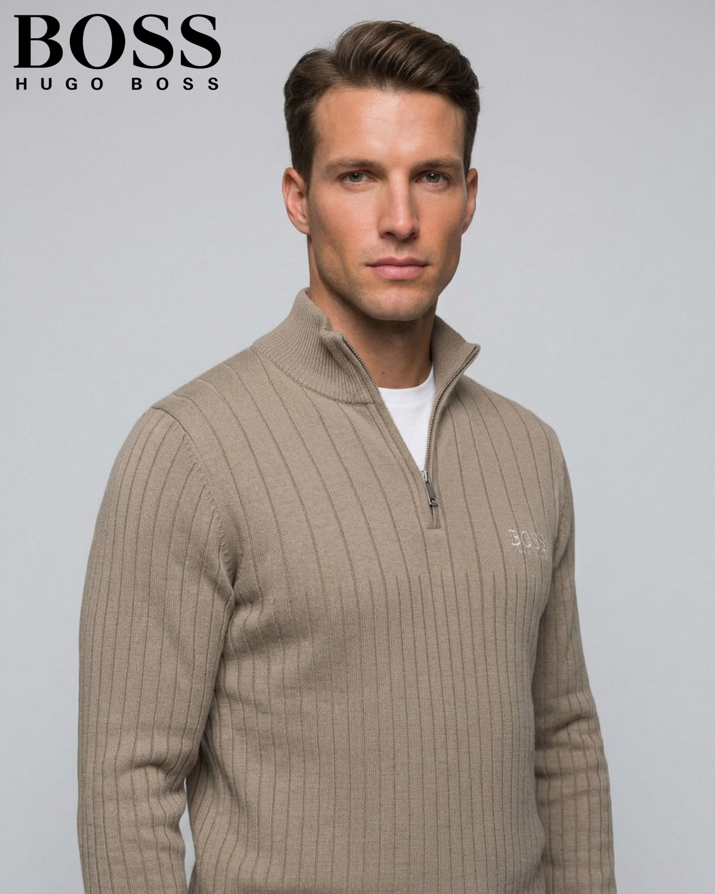 BOSS™ Vertical Ribbed Zip-Neck Sweater