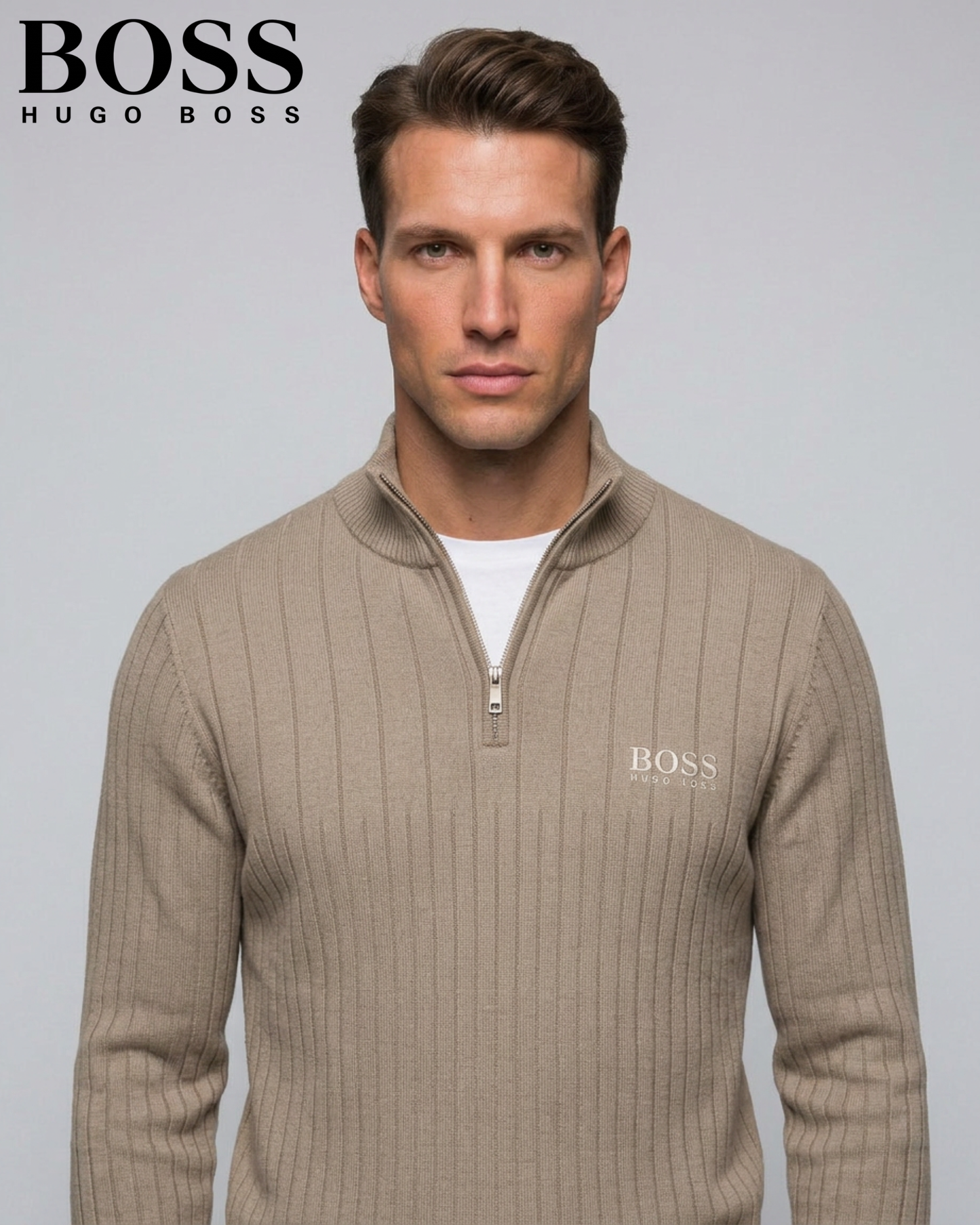 BOSS™ Vertical Ribbed Zip-Neck Sweater