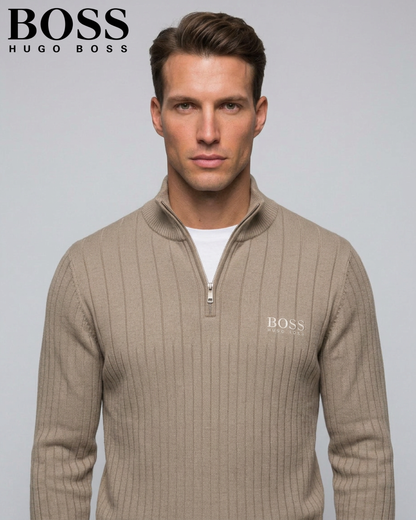 BOSS™ Vertical Ribbed Zip-Neck Sweater