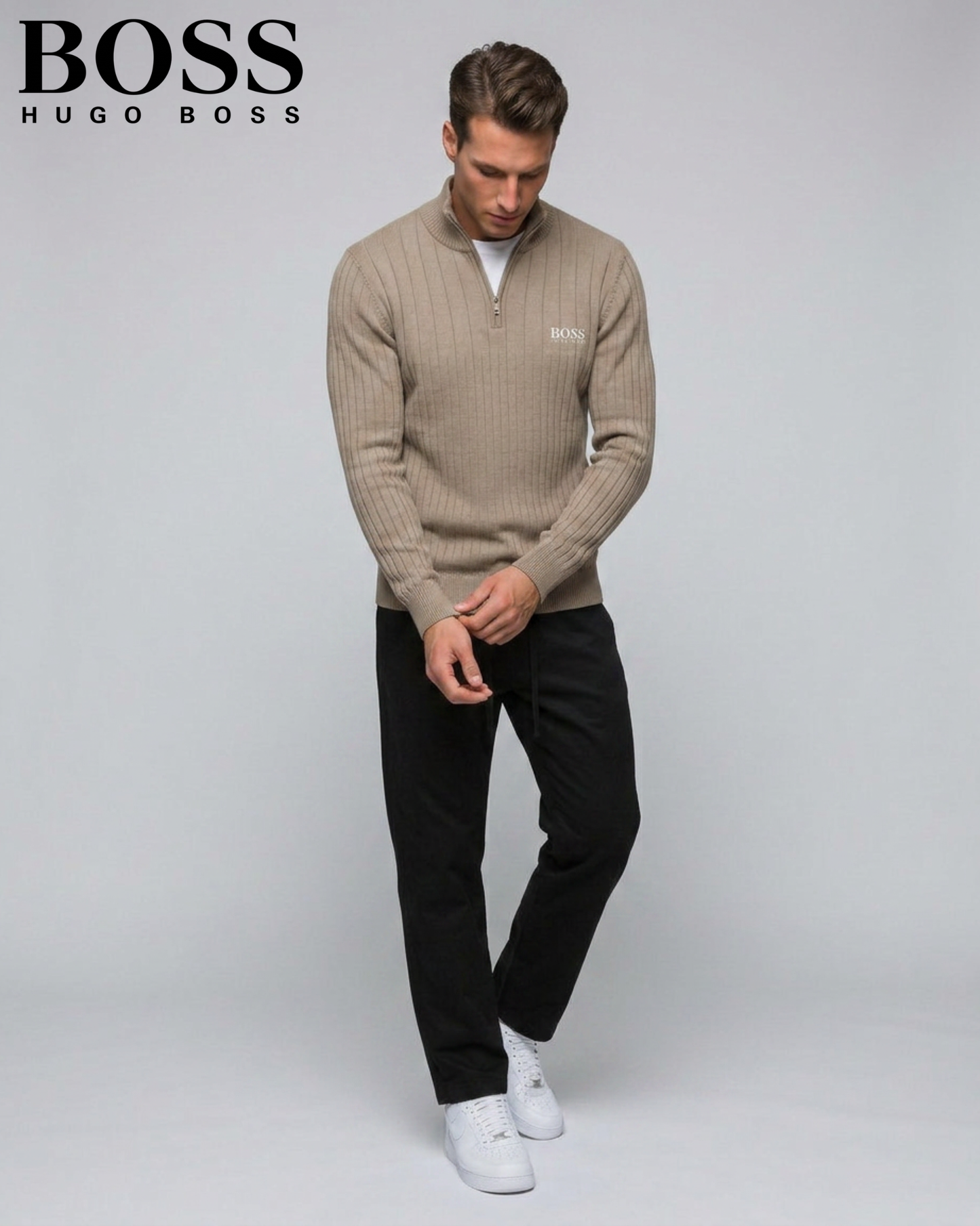 BOSS™ Vertical Ribbed Zip-Neck Sweater