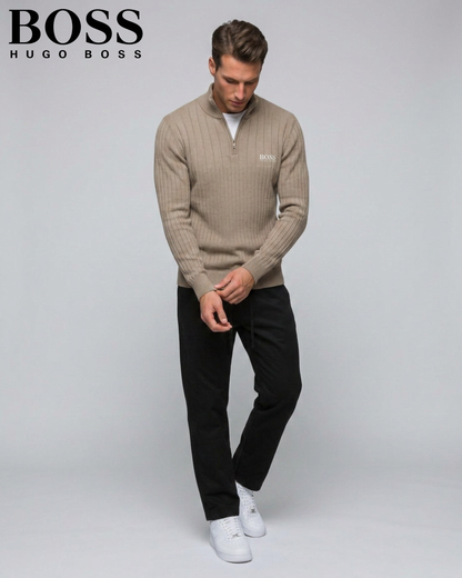 BOSS™ Vertical Ribbed Zip-Neck Sweater
