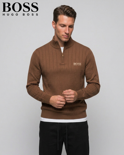 BOSS™ Vertical Ribbed Zip-Neck Sweater