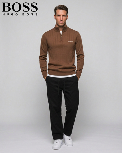 BOSS™ Vertical Ribbed Zip-Neck Sweater