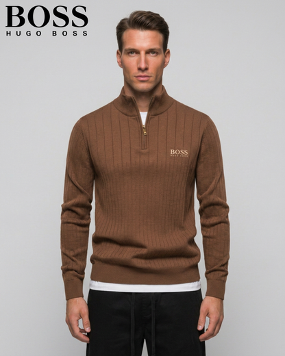 BOSS™ Vertical Ribbed Zip-Neck Sweater