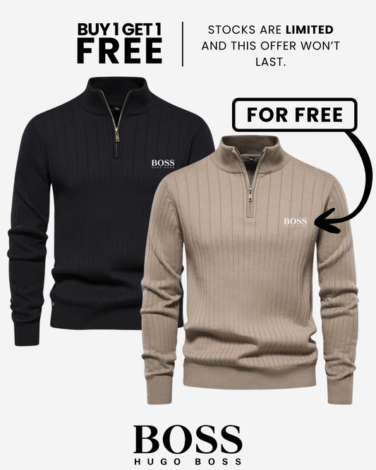 BOSS™ Vertical Ribbed Zip-Neck Sweater